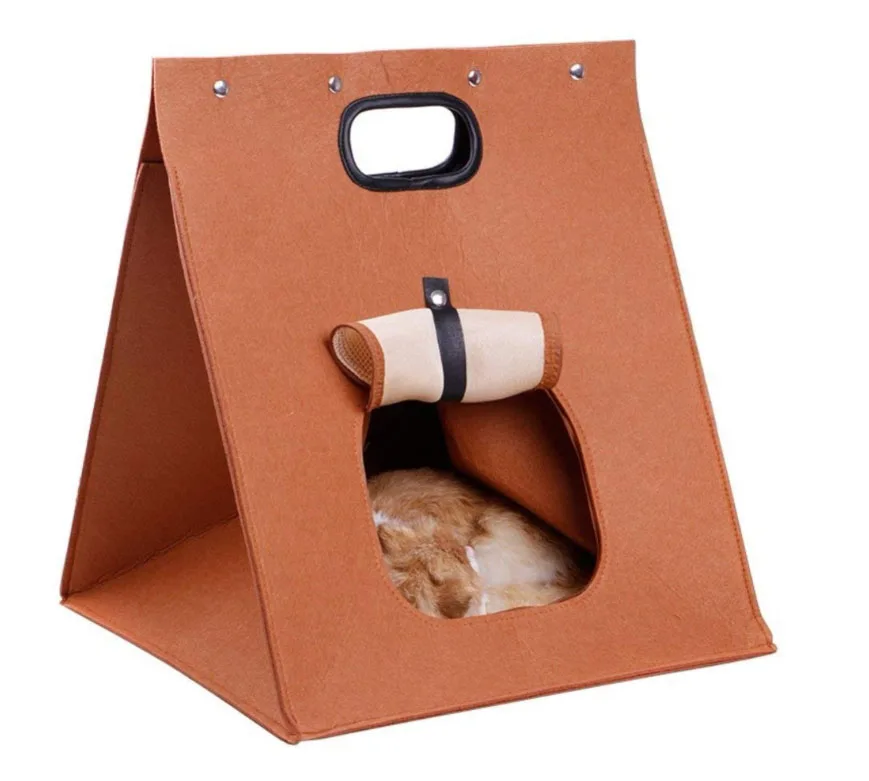 brown HIPET Войлок щенок кошка Гнездо Дом складной моющийся Открытый Портативный Pet Carrier клетка маленькие собаки котята спальная кровать пещера - Цвет: brown