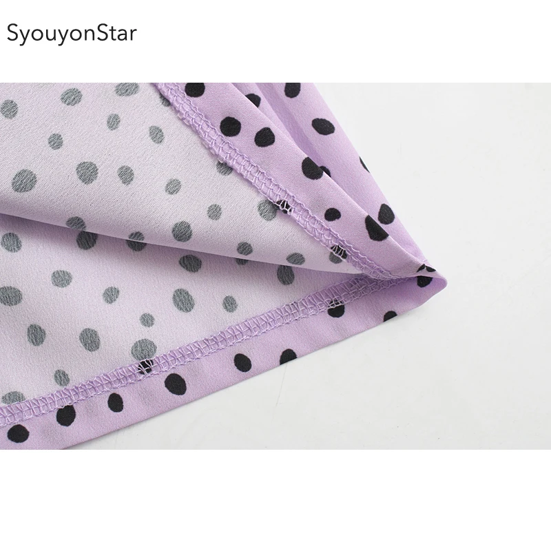 Женское платье с запахом souyonstar фиолетовое в горошек треугольным вырезом