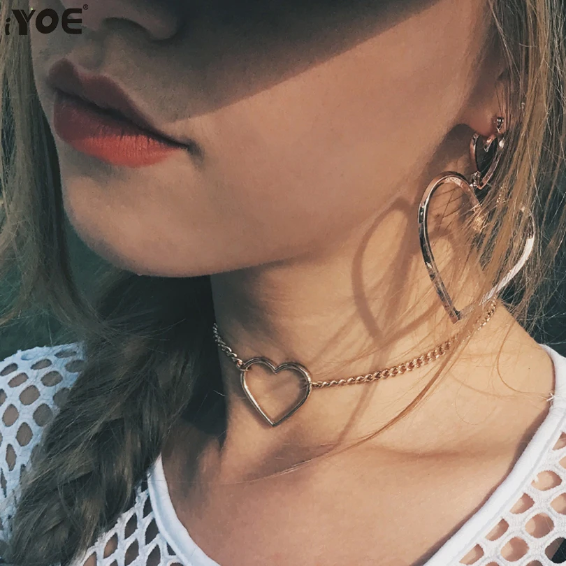 IYOE новые корейские модные простые ажурные золотистые ожерелья с фигуркой сердца
