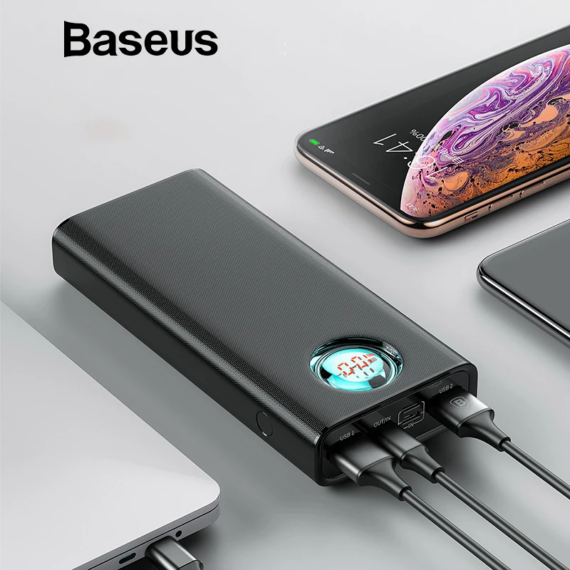 Baseus 20000 мАч Внешний аккумулятор для iPhone samsung huawei type C PD Быстрая зарядка+ быстрая зарядка 3,0 USB внешний аккумулятор