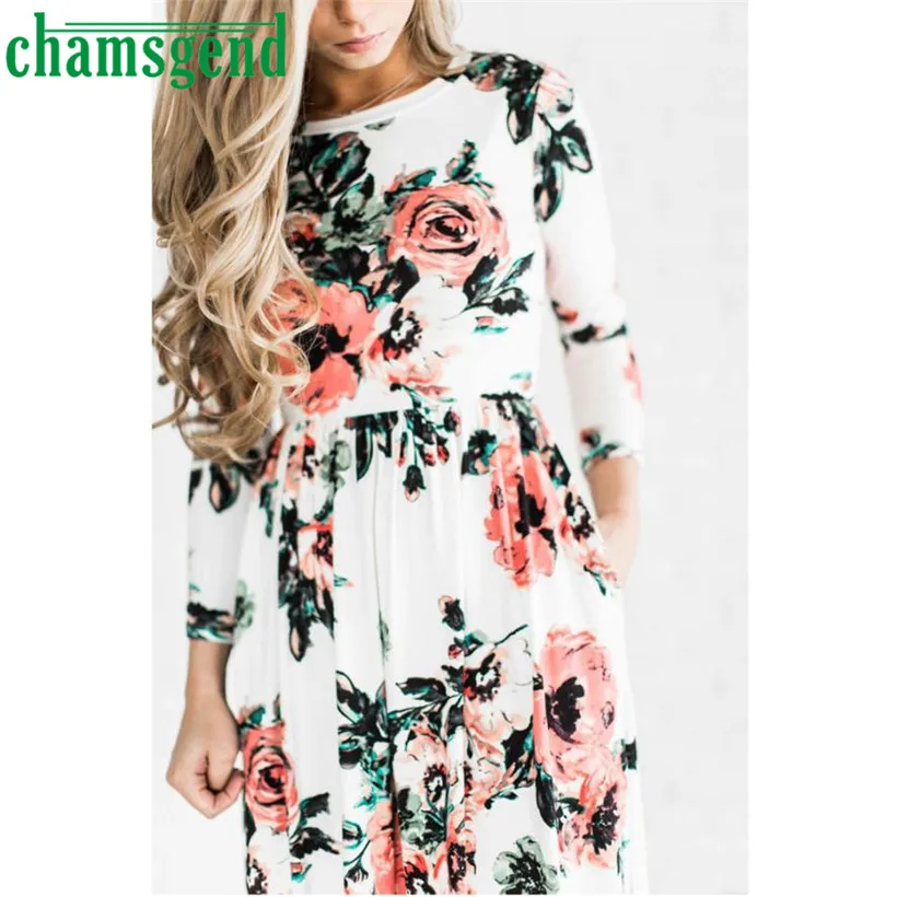 CHAMSGEND 2017 винтажное богемное женское летнее весеннее платье с круглым вырезом и