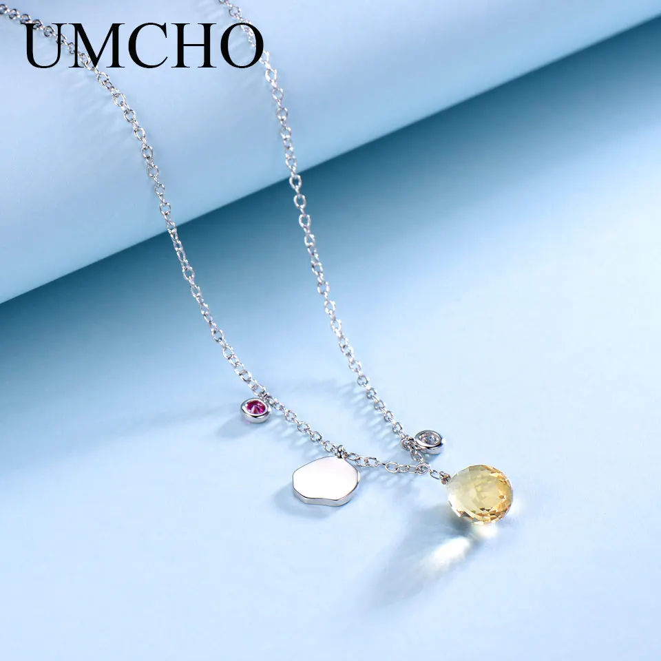 UMCHO 4.94ct капли натуральный цитрин 925 пробы серебряные ожерелья и подвески для женщин рубиновый камень ручной работы ювелирные изделия вечерние подарок