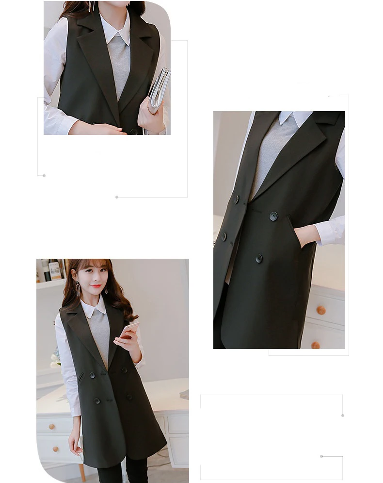 Женский жилет без пуговиц черный пиджак рукавов Повседневная Верхняя одежда