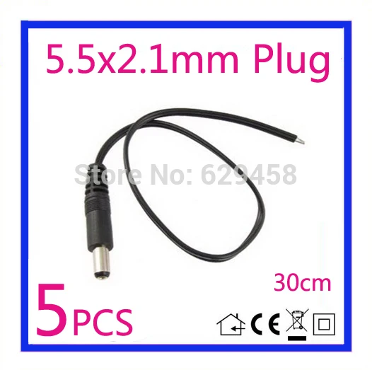 

Оптовая продажа, 5 шт., 5,5X2,1 мм, 5,5*2,1 мм, штекер питания постоянного тока, разъем для зарядного устройства, кабель стандарта, бесплатная доставка