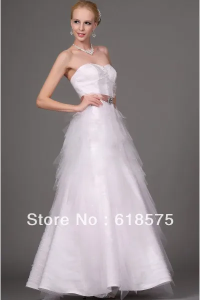 Cheap Sweetheart Empire A Line Champagne Sash Long Simple Bridal Gowns | Свадьбы и торжества