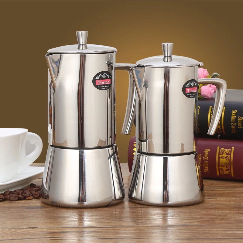 Кофеварка expresso, 4/6 чашек, 304 нержавеющая сталь, Кофеварка Moka, чайник, плита, топ, Гейзер, Кофеварка