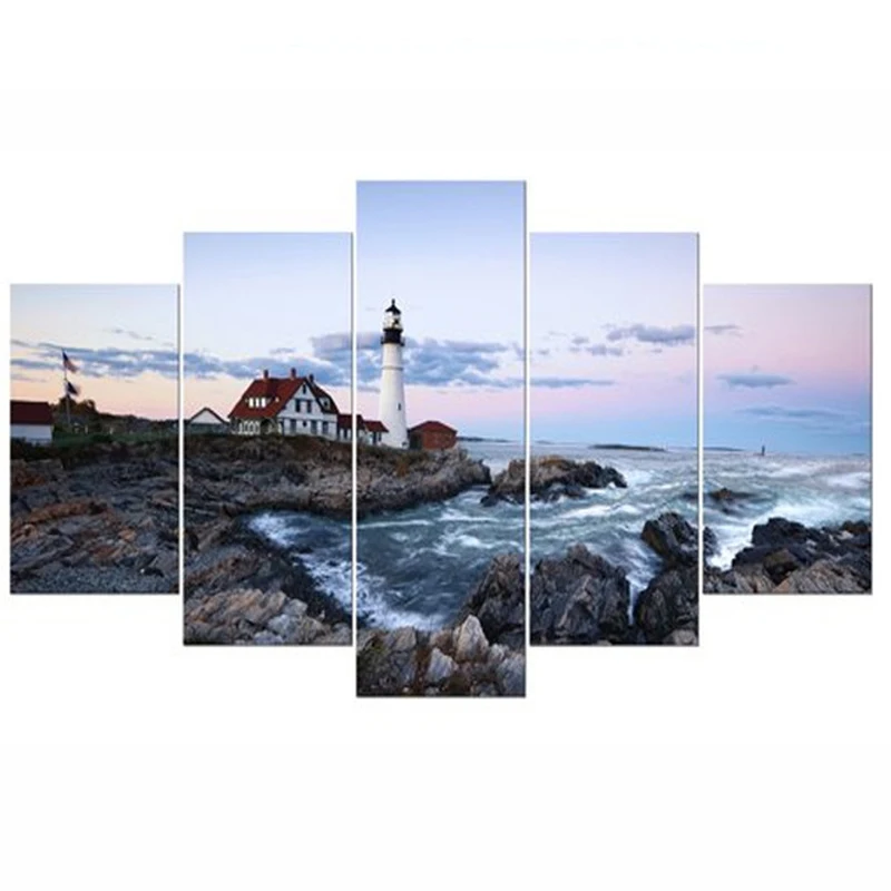 

Home Decor Full Square Diy diamond painting cross stitch 5 Pieces Lighthouse Wave Seascape 5d diamond mosaic embroideryZP-1997