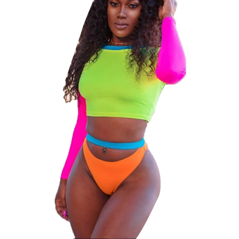 Two Piece Swimsuit Women Female Swimsuits Women's Mesh Long Sleeve Bikini Set Push Up Swimwear Swimming Suit For Beachwear | Женская