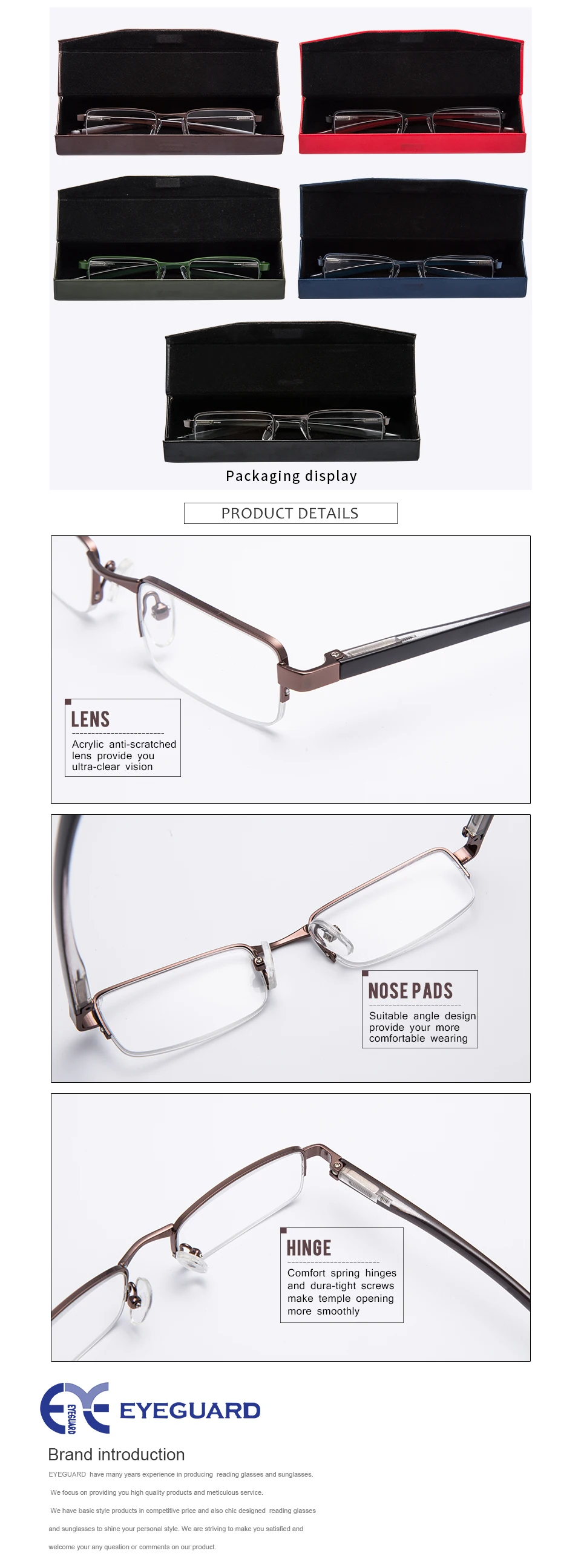 EYEGUARD Half-Rim металлический каркас Мини-объектив очки для чтения унисекс с жестким чехлом