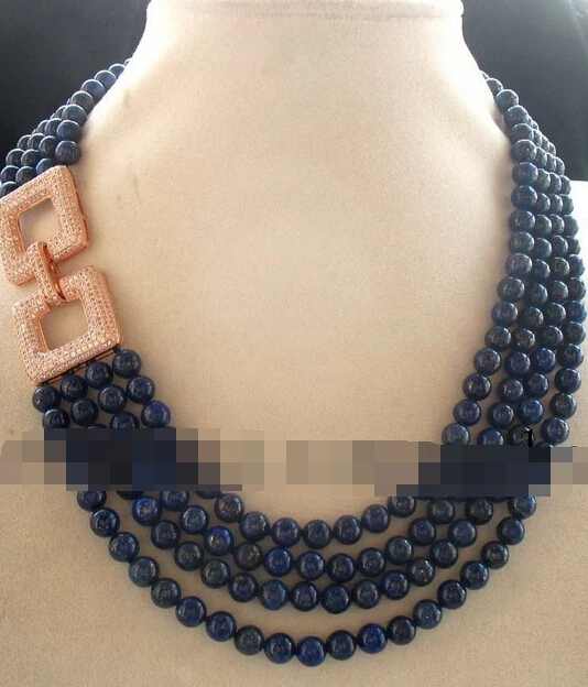 

4rows lapis lazuli round 6mm necklace 16-19"