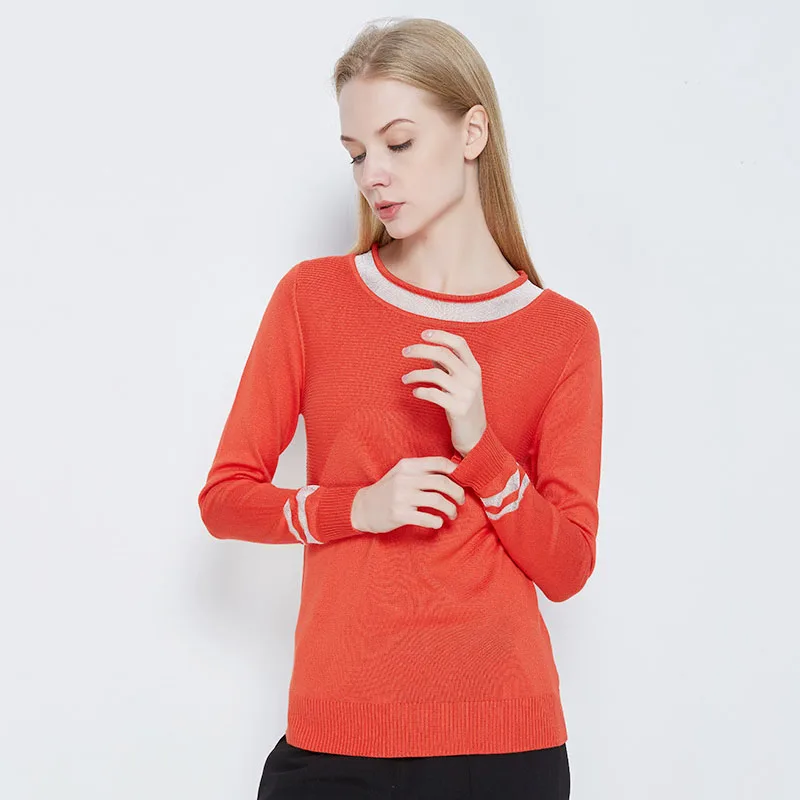 Voobuyla весна вязаный пуловер Женский 2019 осень полосатый Свободный свитер с круглым