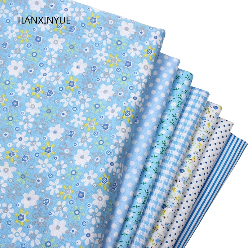 

TIANXINYUE 7pcs 50cmx50cm Blue 100% Cotton Fabric for patchwork tissue to sew DIY Quilting fat quarter Textile clothing fabric