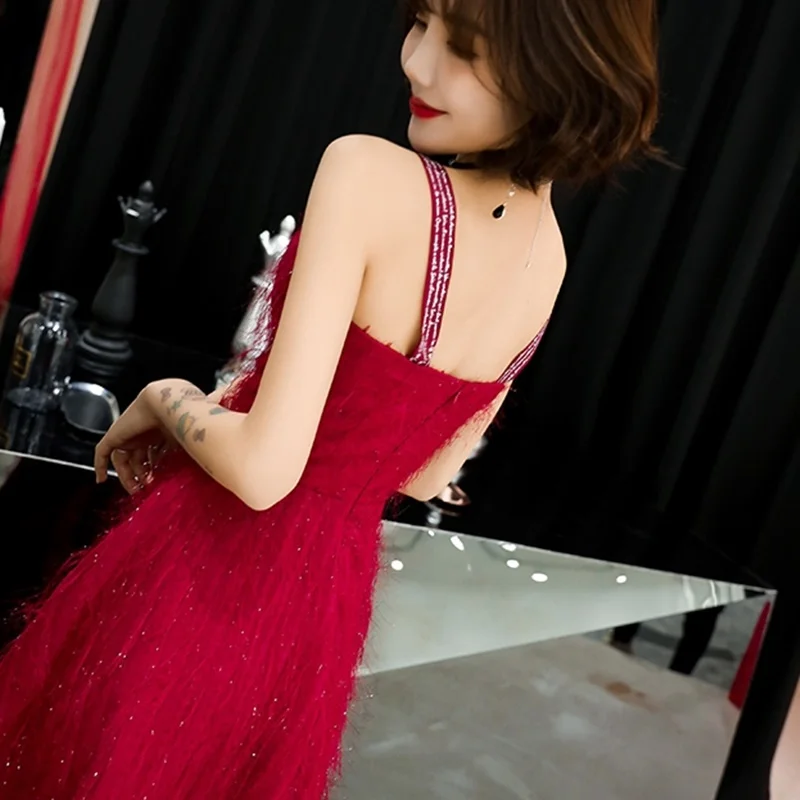 Summer Wedding Party Dress Midi Long Gown Fiesta Vestido Soiree Femme Spaghetti Strap Red Bridesmaid Dresses 2019 New TS1390 | Свадьбы и