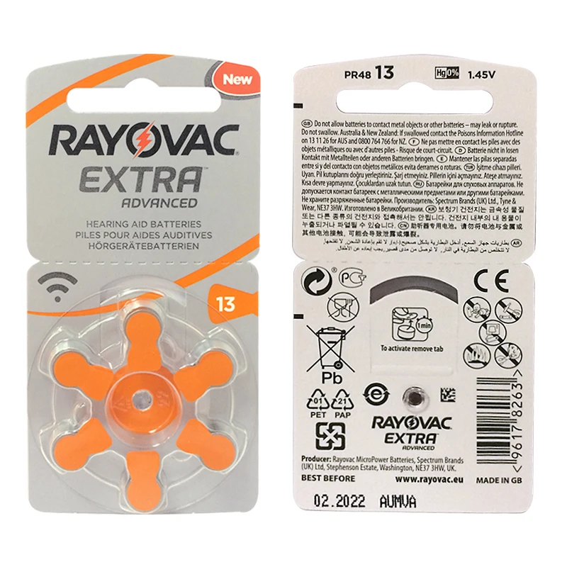Набор батарей RAYOVAC EXTRA A13 из цинка для слухового аппарата 6 шт. |