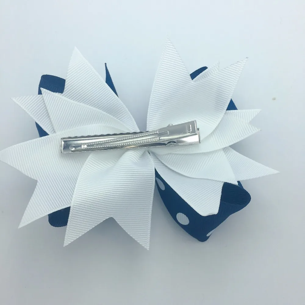 

1PCS 5 Inches Hair Bows Hight Quality Navy Ribbon Kids Bows Clips Hand Made Children Hair Accessories