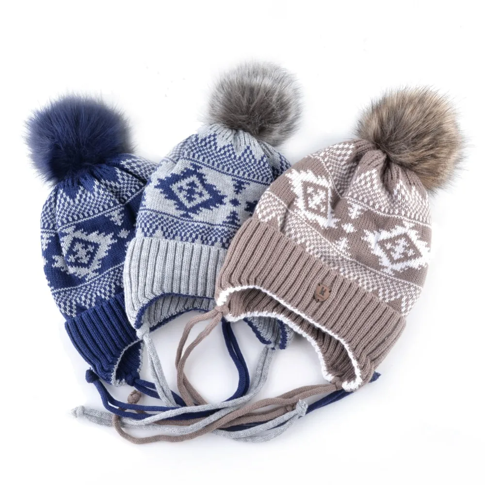 K бренд зимняя шапка и шарф Детские вязаные Толстая шапочка с искусственным мехом