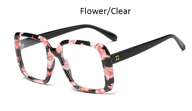 Flower Clear Женская оправа для очков, Новые квадратные очки, прозрачная оптика, женские очки большого размера, модная женская оправа для очков - Цвет оправы: Flower Clear