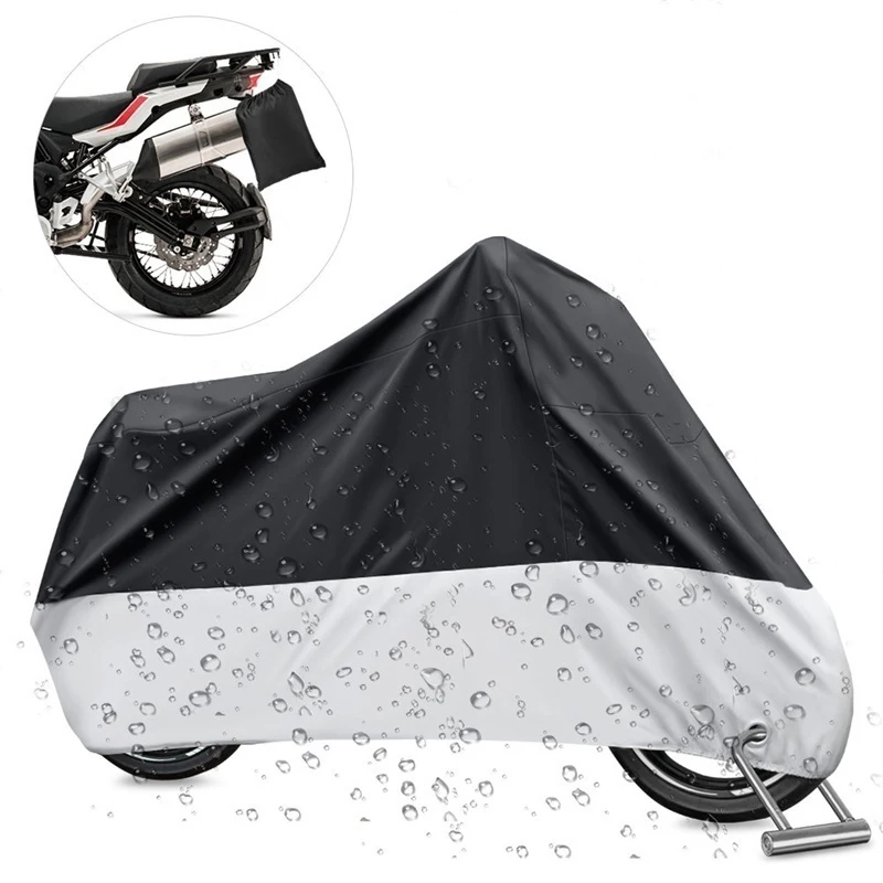 

UV 50+ Black+Silver Anti-Thief Lock Hole Motorcycle Cover Lightweight Covers Motorbike Protector Universal Raincover Outdoor