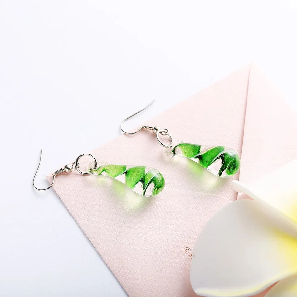 1 пара муранские водяные серьги капельки вдохновение спираль внутренний цветок