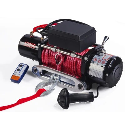 red 12000LB 12V электрическая лебедка с беспроводным пультом дистанционного управления, Водонепроницаемая Автомобильная тележка, прицеп баржи, гибкая веревка из полимерного волокна - Цвет: red