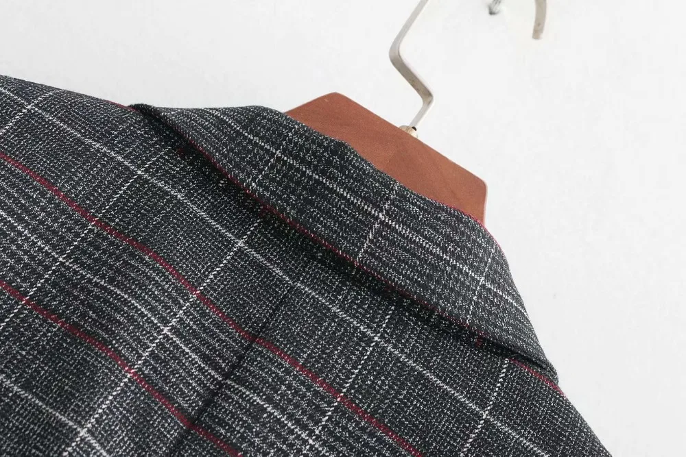 Для женщин za куртка повседневная с отложным воротником блейзер в клетку