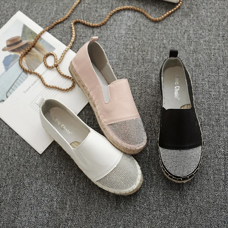 Женские балетки в рыбацком стиле с кристаллами Эспадрильи из микрофибры женская