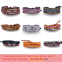 farlena jewelry vintage leather bracelets multicolor natural stones beads charm 2 3 rows wrap bracelets boho bracelets men women