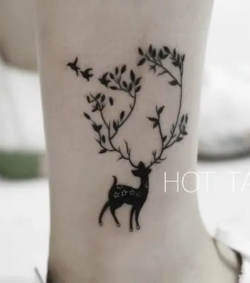 

Water Transfer fake tattoo Branches deer tattoo on neck Waterproof Temporary flash tattoo for man women 10.5*6 cm