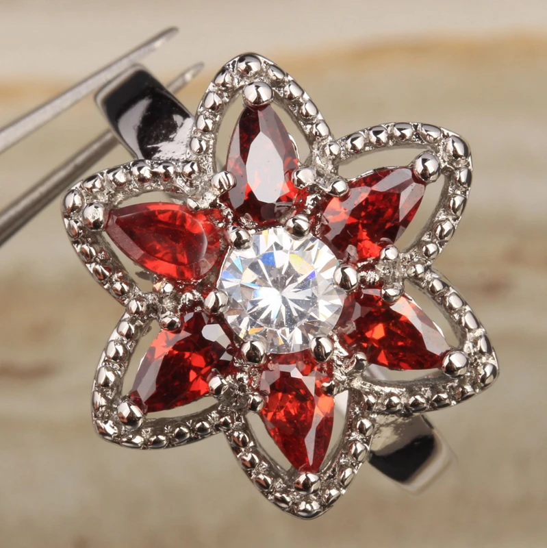 Многогранных Oxblood красный гранат стерлингового серебра 925 Для женщин Модные