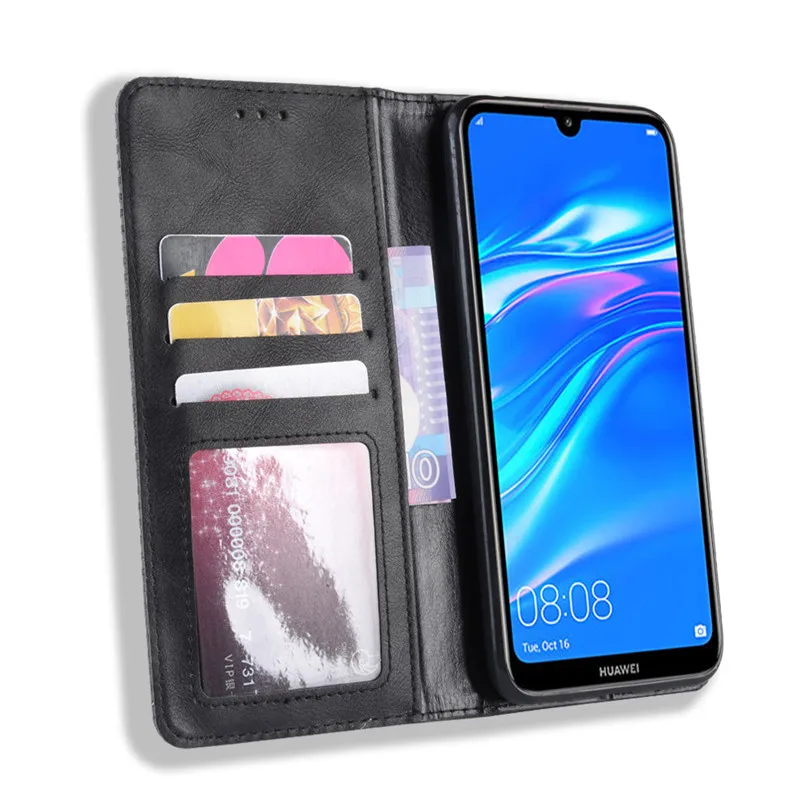Для Huawei Y7 2019 чехол Магнитный-книжка в стиле ретро из искусственной кожи Подставка