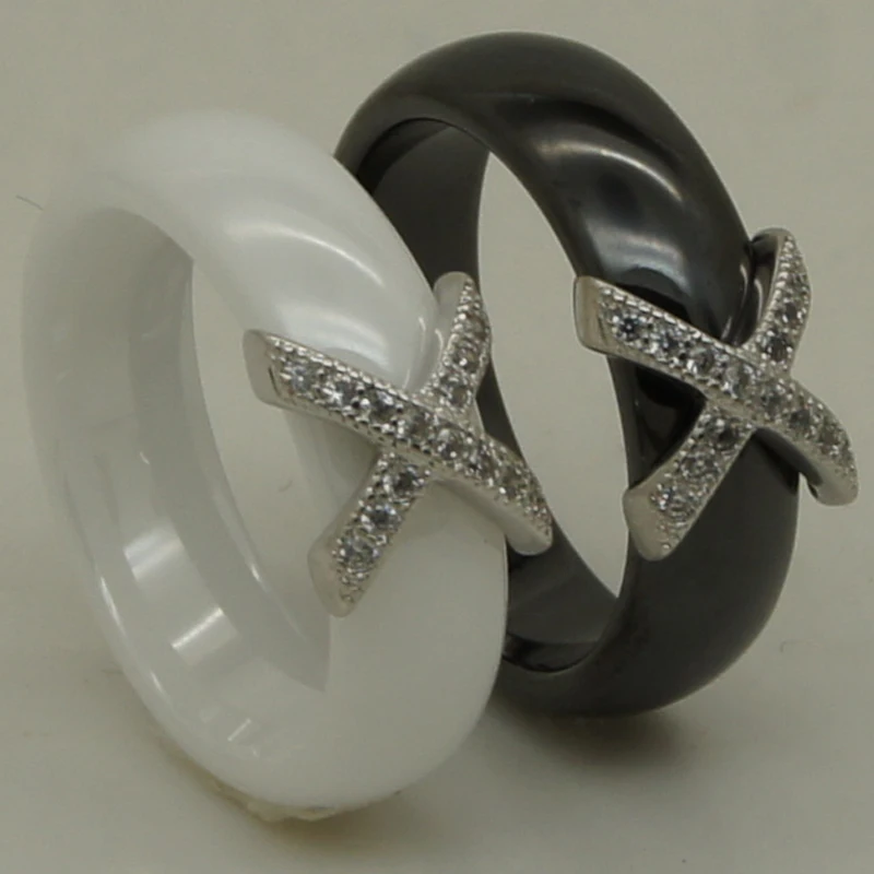 women/girl 6mm simple cross design full cz paved hi tech scratch proof ceramic ring | Украшения и аксессуары