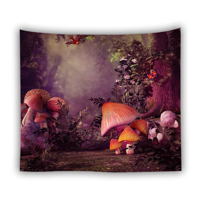 phychedelic forest mushroom tapestry wall hanging dorm room decor deer animal wall blanket