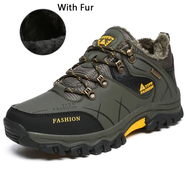 02 Army Green Fur Мужские кроссовки, модная зимняя обувь, мужские кроссовки размера плюс, удобная плюшевая Теплая мужская спортивная обувь, уличная прогулочная обувь - Цвет: 02 Army Green Fur