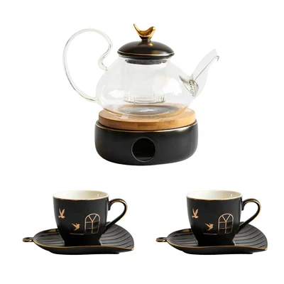 03 Tea Set Европейский чайник с цветами чайная чашка набор кипяток воды чайный набор креативный керамический стеклянный послеобеденный травяной чай посуда для напитков подсвечник нагрев - Цвет: 03 Tea Set