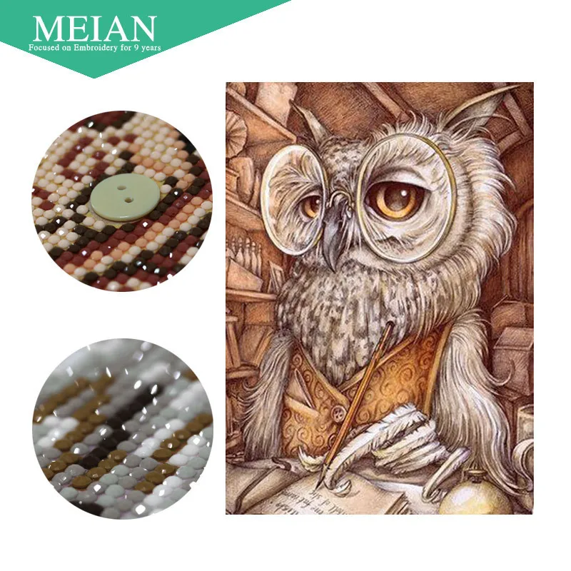 Meian, специальная форма, алмазная вышивка, животное, Сова, полная, сделай сам, алмазная живопись, вышивка крестом, 3D, Алмазная мозаика, картина из бисера, Декор