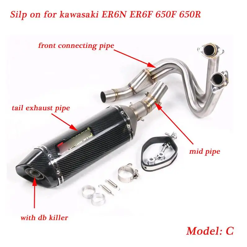 C Silp on для Kawasaki ER6N ER6F 650F 650R мотоциклетные передние соединительные трубы и средняя труба+ 51 мм хвост выхлопной трубы глушителя системы - Цвет: C