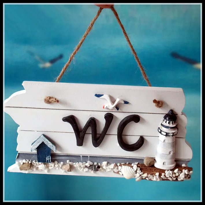 Новый WC дерево Doorplate двери туалета доска Ванная комната стене висит знак Морской
