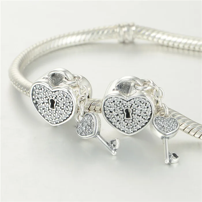Совместим с Европейский Чарм-браслет 100% 925 стерлингового серебра замок любви