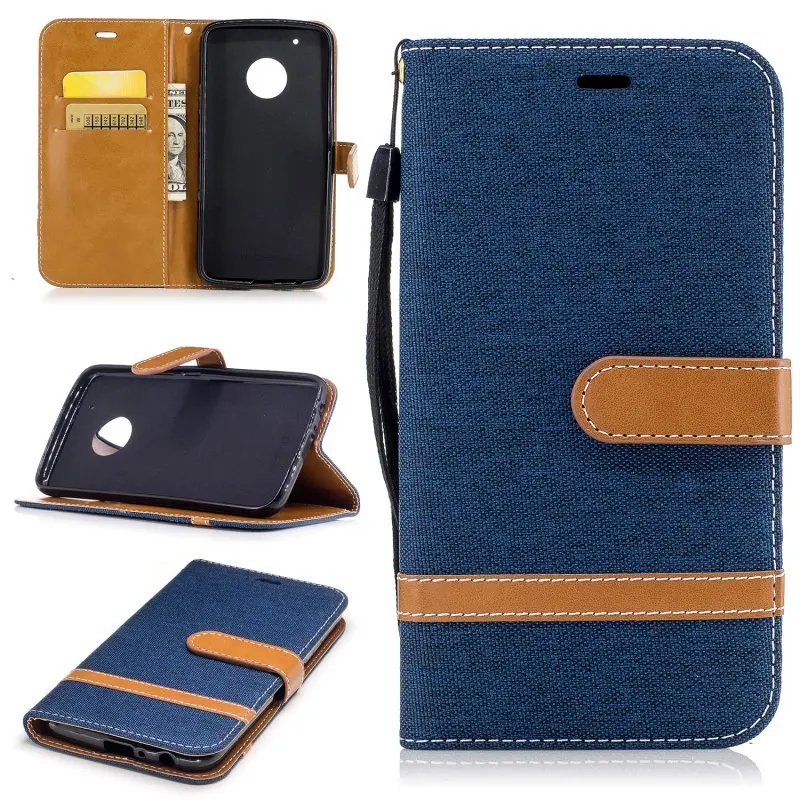 Чехол для Motorola Moto G5 G5Plus Coque футляр из джинсовой ткани джинсовое портмоне кожаная