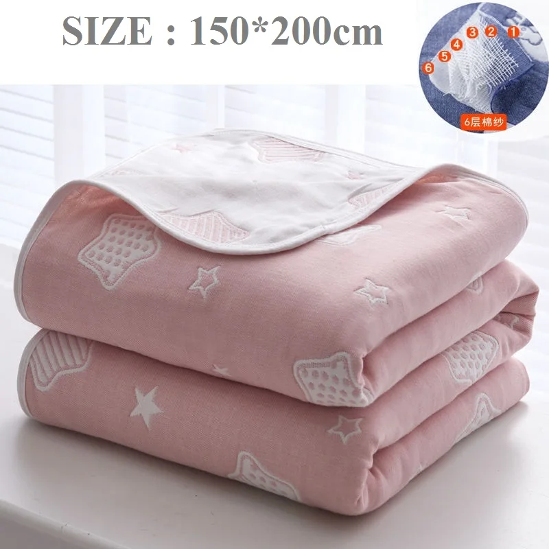 pink star 150x200cm Летние Качественный хлопок детское одеяло 6-Слои; плотное детское стеганое одеяло с функцией кондиционирования воздуха пеленание мягкий муслин марлевые одеяла постельные принадлежности - Цвет: pink star 150x200cm