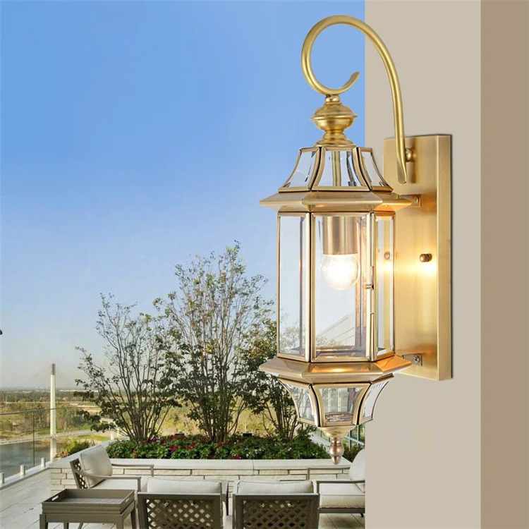 Europe Copper outdoor Wall lamp balcony aisle corridor staircase wall retro LED waterproof glass garden lights | Освещение