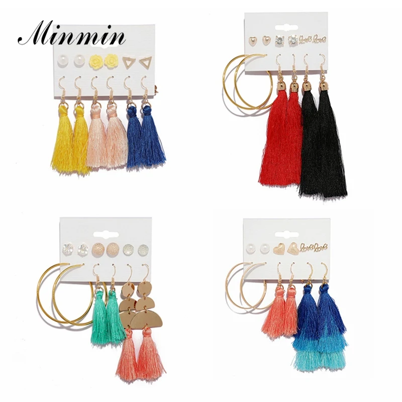 Minmin 12 видов стилей Boho Этнические длинные серьги кисточки с бахромой для женщин 6