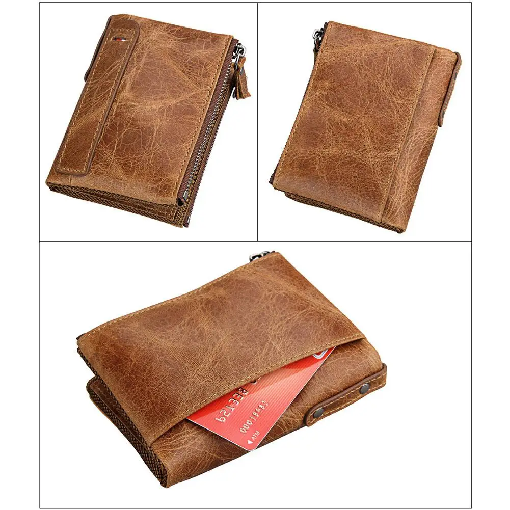 Banabanma Genuine Wallet Cowhide Leather Men Wallets Double Zipper Short Purse Coin Pockets Anti RFID Card Holders Wallet Men 40