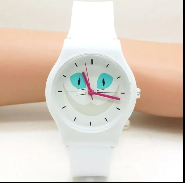 Модные кварцевые детские наручные часы с мультяшным котом для девочек женские