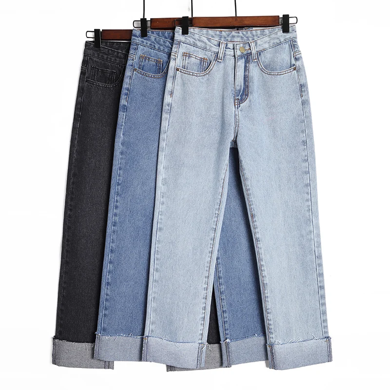 Женские джинсы в стиле ретро свободные прямые с высокой талией хлопковая мягкая