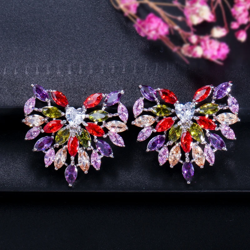 BeaQueen Colorful CZ Marquise Cut Big Heart Earrings Pendant Necklace Sets Cubic Zirconia Crystal Jewellry for Women JS077 | Украшения и