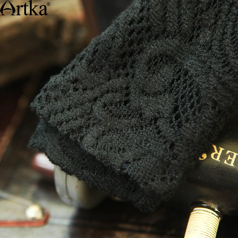 ARTKA Женская Осень Винтаж стиль Вязаный крючком черный с длинным рукавом