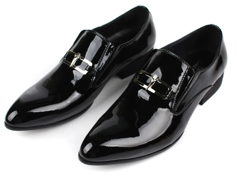 

Large Size EUR45 Black Wedding Shoes Mens Dress Shoes Patent Leather Business Shoes Male Formal Groom Shoes