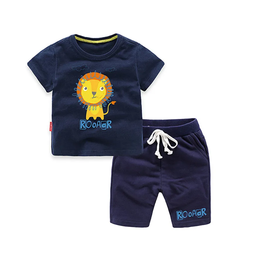 2018 New Summer Children Costume for Boys Girls Kids Clothes Set 2pcs T-shirt + Pants Tracksuit Little Lion Pattern Top | Детская одежда