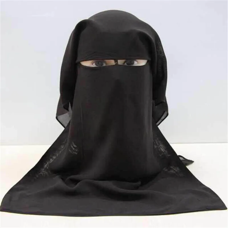 Мусульманская Черная вуаль для лица 3 слоя Женский хиджаб Бурка Niqab Арабский исламский платок обертывание абайя тюрбан головной убор с капюшоном мгновенный